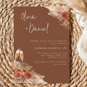 Convite de Casamento Boho Pampas Grass & Champagne