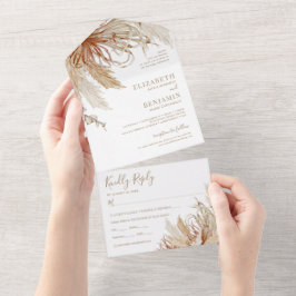 Convite de Casamento Boho Pampas Grass Tudo em Um