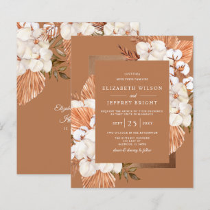 Convite de Casamento Boho Pampas Terracota Econômi