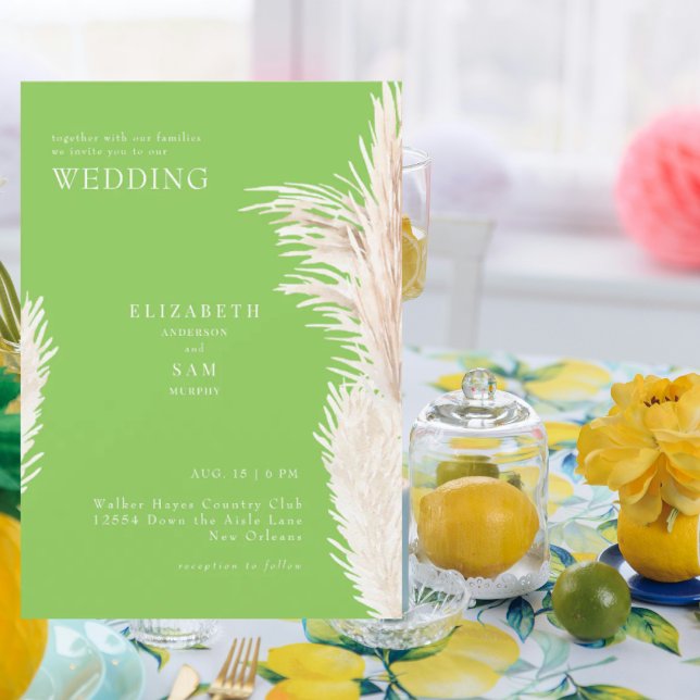 Convite de Casamento Boho Pampas Verde Lima Juntos (Criador carregado)