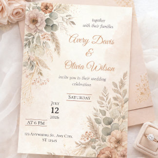 Convite de Casamento Boho Rústico | Florais Secas 