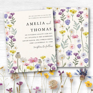 Convite de Casamento Boho Selvagem com Flores Silv