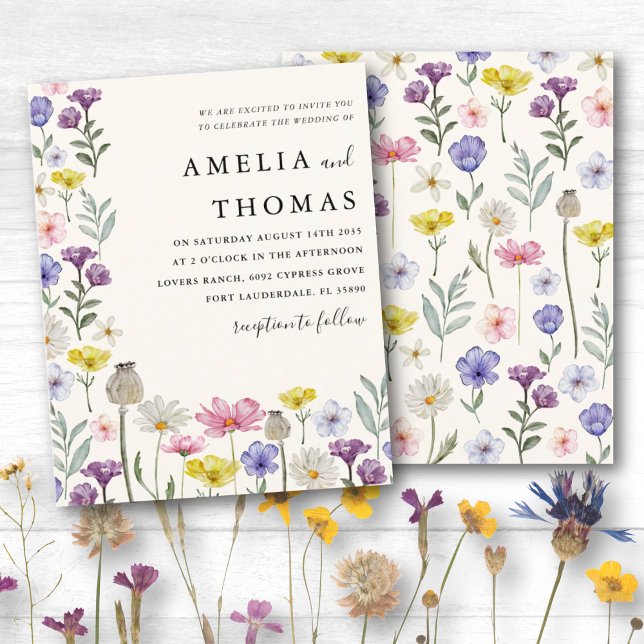Convite de Casamento Boho Selvagem com Flores Silv (Criador carregado)