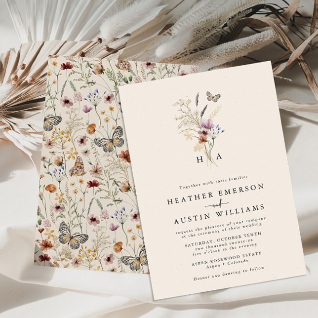 Convite de Casamento Boho Simples (Tan Boho Wildflower Wedding Invitation and Gifts Collection by Painted Paperie
)