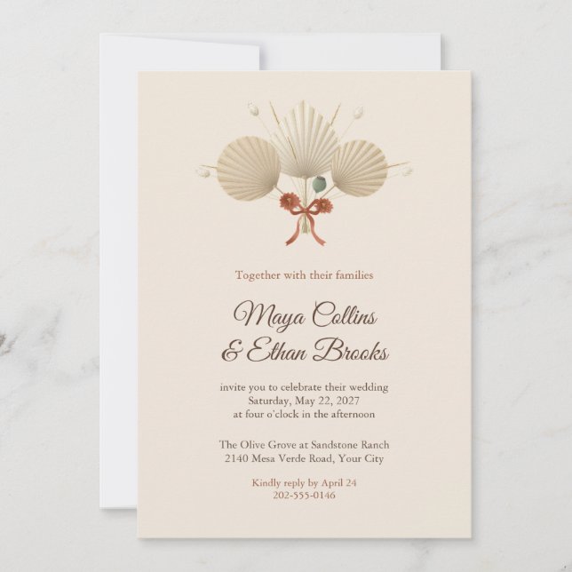 Convite de Casamento Boho Sun Palm Spears (Frente)