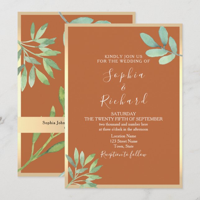 Convite de Casamento Boho Terracota (Frente/Verso)