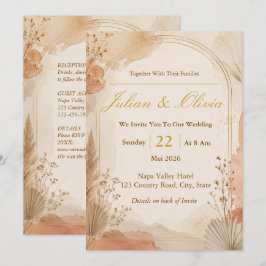Convite de Casamento Boho Terracota e Arco Dourado