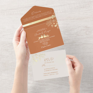 Convite de Casamento Boho Terracota Tudo em Um