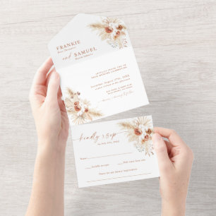 Convite de casamento Boho Terracotta Pampas Gras
