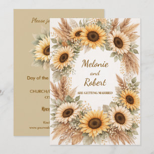 Convite de Casamento Boho Terroso com Girassóis