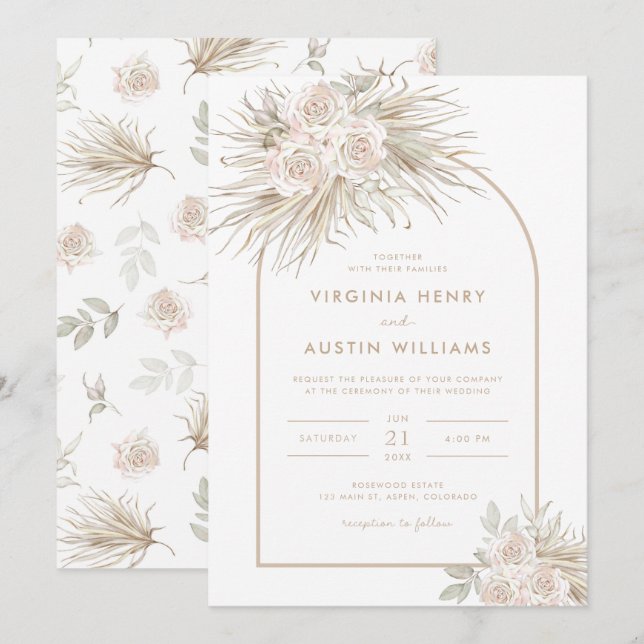 Convite de Casamento Boho Tropical aquarela (Frente/Verso)