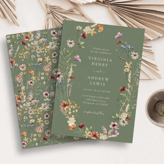 Convite de Casamento Boho Verde (Green Boho Wedding Invitation Painted Paperie
)