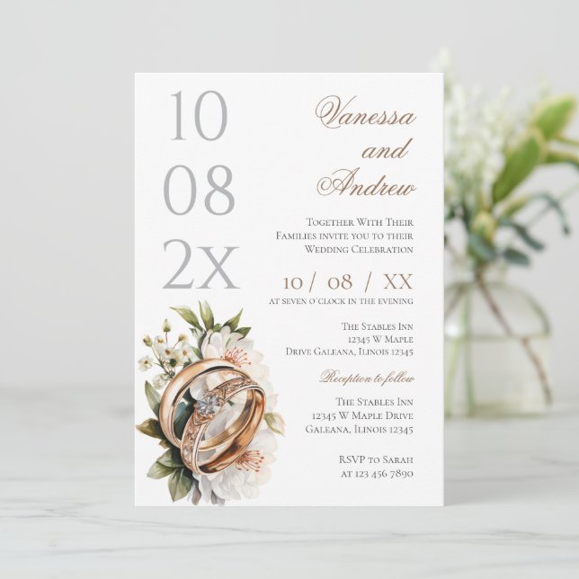Convite de Casamento Boho Whit Ring (Em pé/Frente)