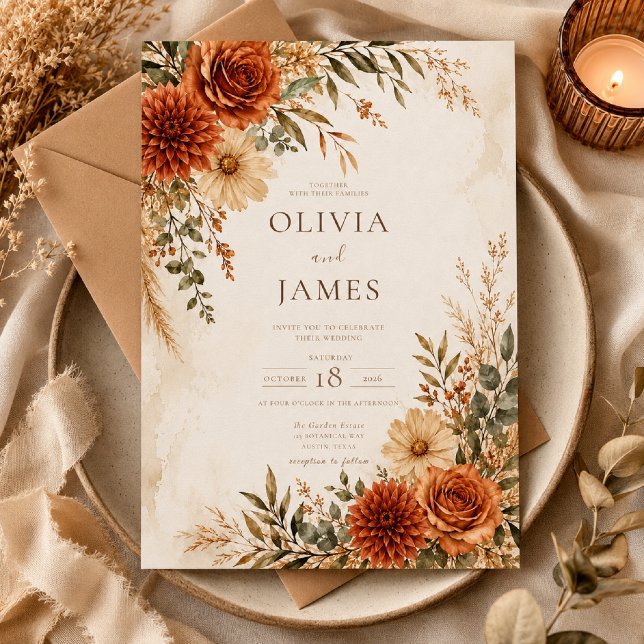 Convite de Casamento Boho Wild Terracotta Garden (Criador carregado)