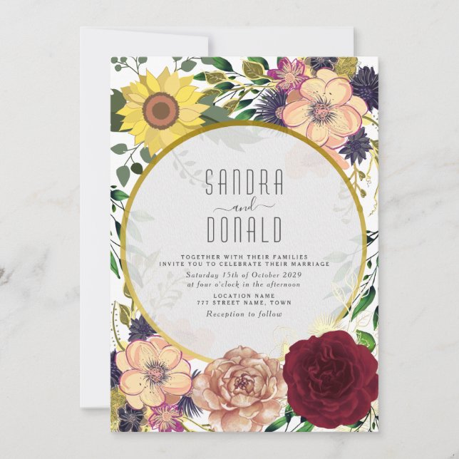 Convite de Casamento Boho Wildflower Outono (Frente)