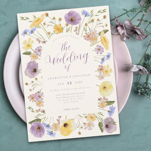 Convite de Casamento Boho Wildflower Pastel (Colorful boho wildflower elegant wedding invitation )