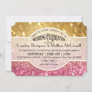 Convite de casamento Bokeh Movie Ticket Style Dour