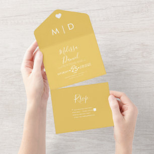 Convite de Casamento Bold Yellow Hearts Tudo em Um