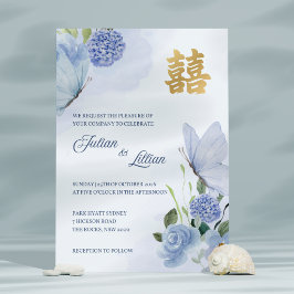 Convite de Casamento Borboleta Azul Dourado