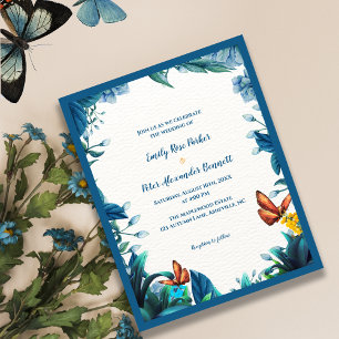 Convite de Casamento Borboleta Botânica Azul