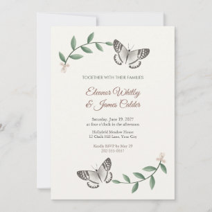 Convite de Casamento Borboleta Branca Marmorizada