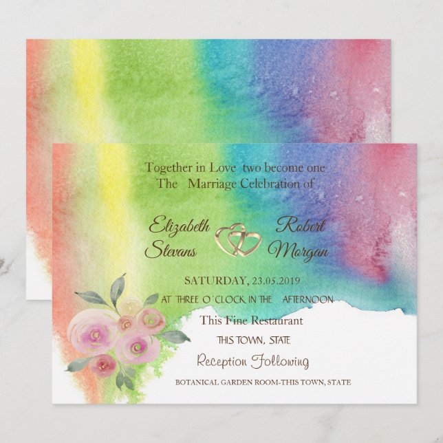 Convite de Casamento Borboleta de Aquarela, Flor,  (Frente/Verso)