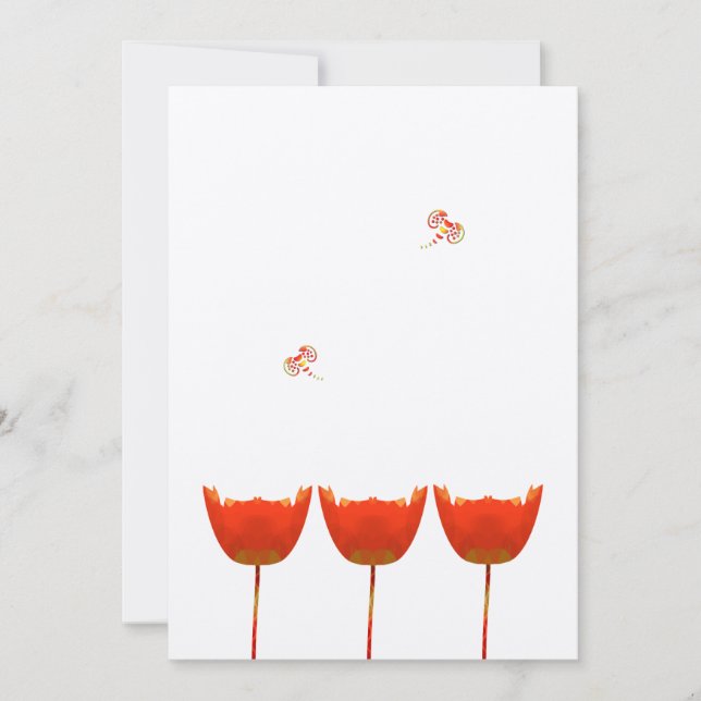 Convite de Casamento Borboleta Poppies Coral e Cin (Frente)