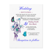 Convite de Casamento Borboletas E Margaridas Azuis