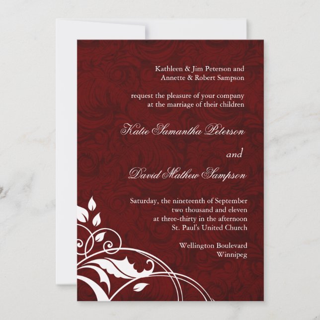 Convite de Casamento Borgonha (Frente)