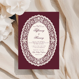 Convite de Casamento Borgonha com Renda Vintage