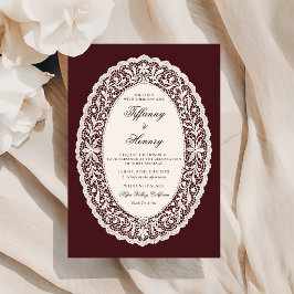 Convite de Casamento Borgonha com Renda Vintage