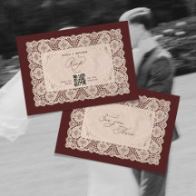 Convite de Casamento Borgonha com Renda Vintage