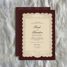 Convite de Casamento Borgonha em Renda de Papel Vi