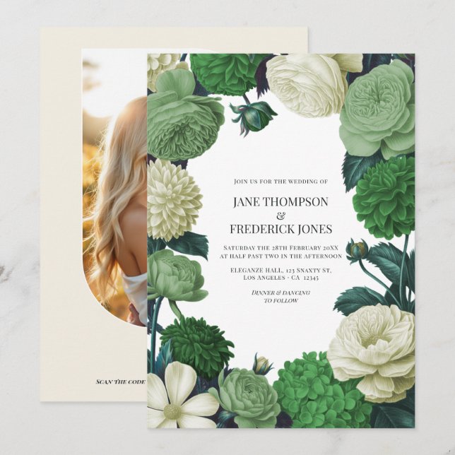 Convite de Casamento Botanical Green, Fern Shadow  (Frente/Verso)