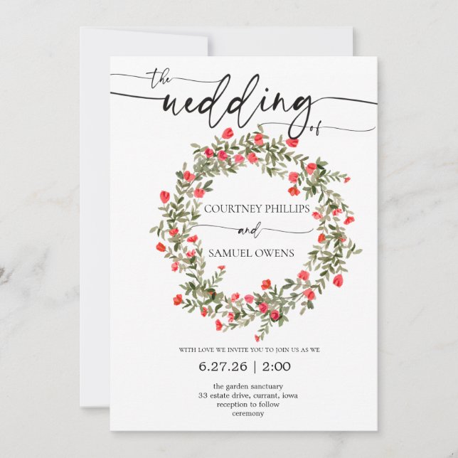 Convite de Casamento Botânico Aquarela (Frente)