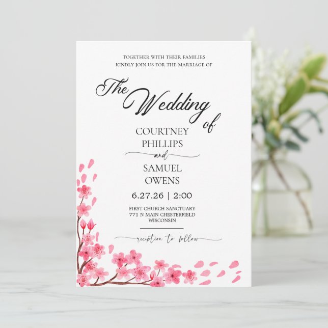 Convite de Casamento Botânico Aquarela (Em pé/Frente)