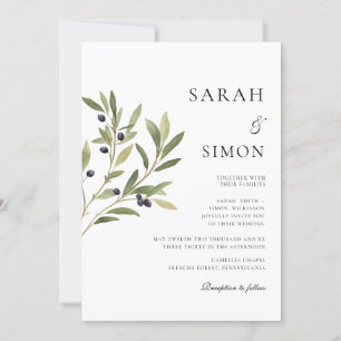 Convite de Casamento Botânico Aquarela de Oliveira