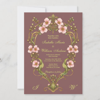 Convite de Casamento Botânico Art Nouveau Vintage