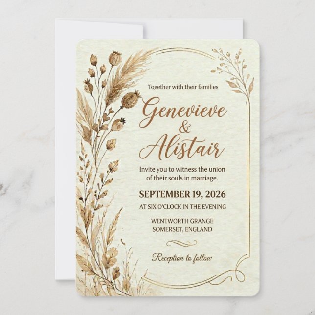 Convite de Casamento Botânico Artístico (Frente)