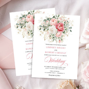 Convite de Casamento Botânico Artístico Rosa Doura