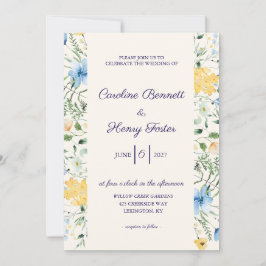Convite de Casamento Botânico Azul e Amarelo