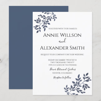 Convite de Casamento Botânico Azul Marinho Elegant