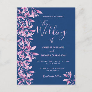 Convite de casamento botânico azul-rosa