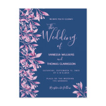 Convite de casamento botânico azul-rosa