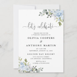 Convite de Casamento Botânico Azul Suave