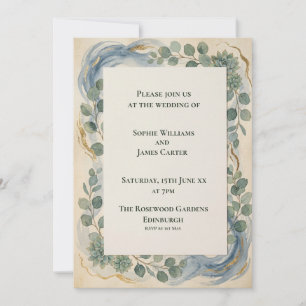 Convite de Casamento Botânico Azul Verde