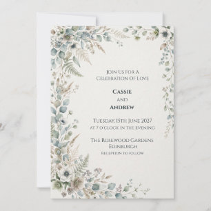 Convite de Casamento Botânico Azul Verde