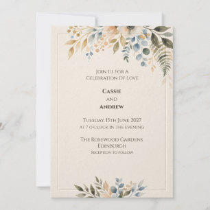 Convite de Casamento Botânico Azul Verde