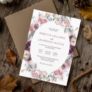 Convite de casamento botânico burgundy com rubor c