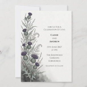 Convite de Casamento Botânico Cardo Escocês